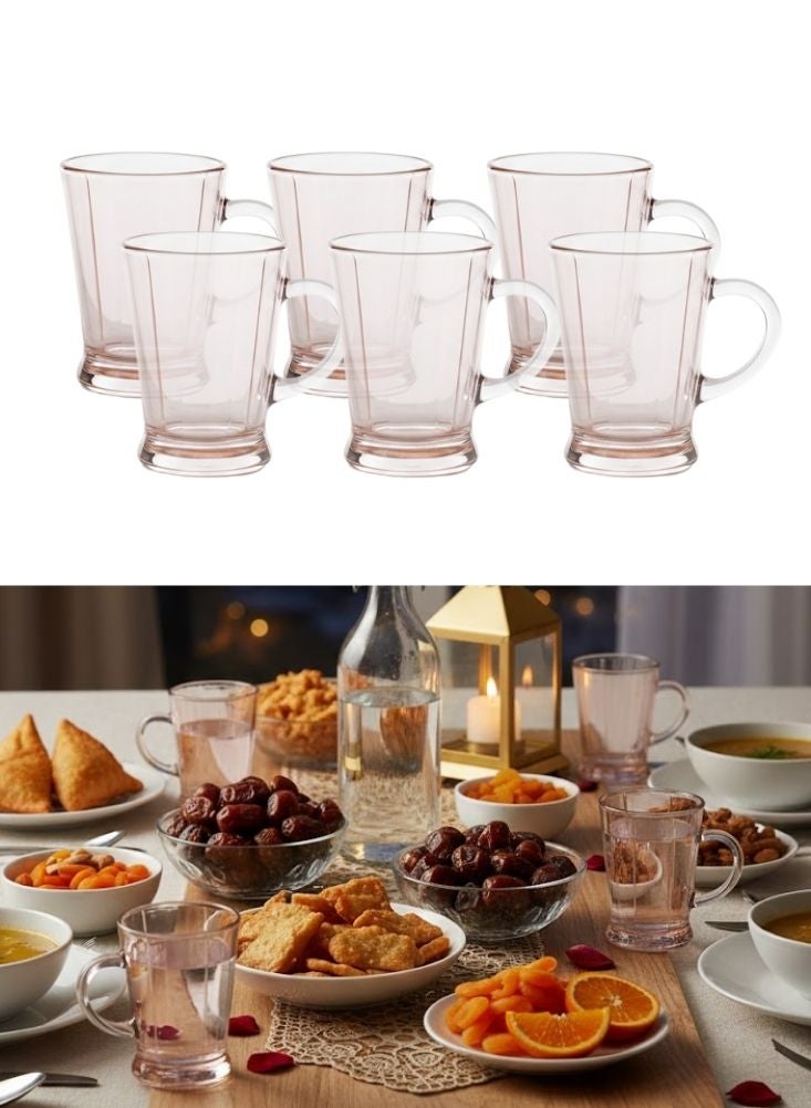 Premium Pink Glass Tea Mug Set of 6 pcs – Stylish Transparent Mugs for Daily Use - Image 1